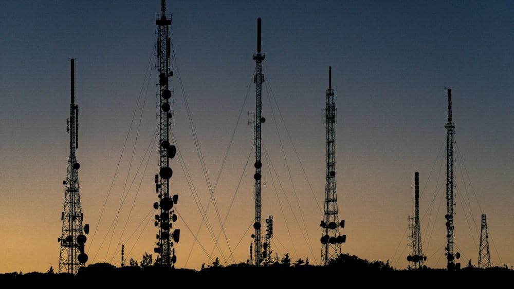 black towers during sunset