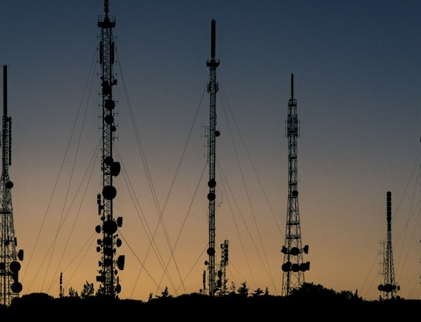 black towers during sunset