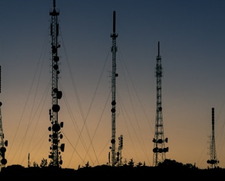 black towers during sunset