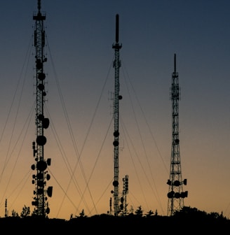 black towers during sunset