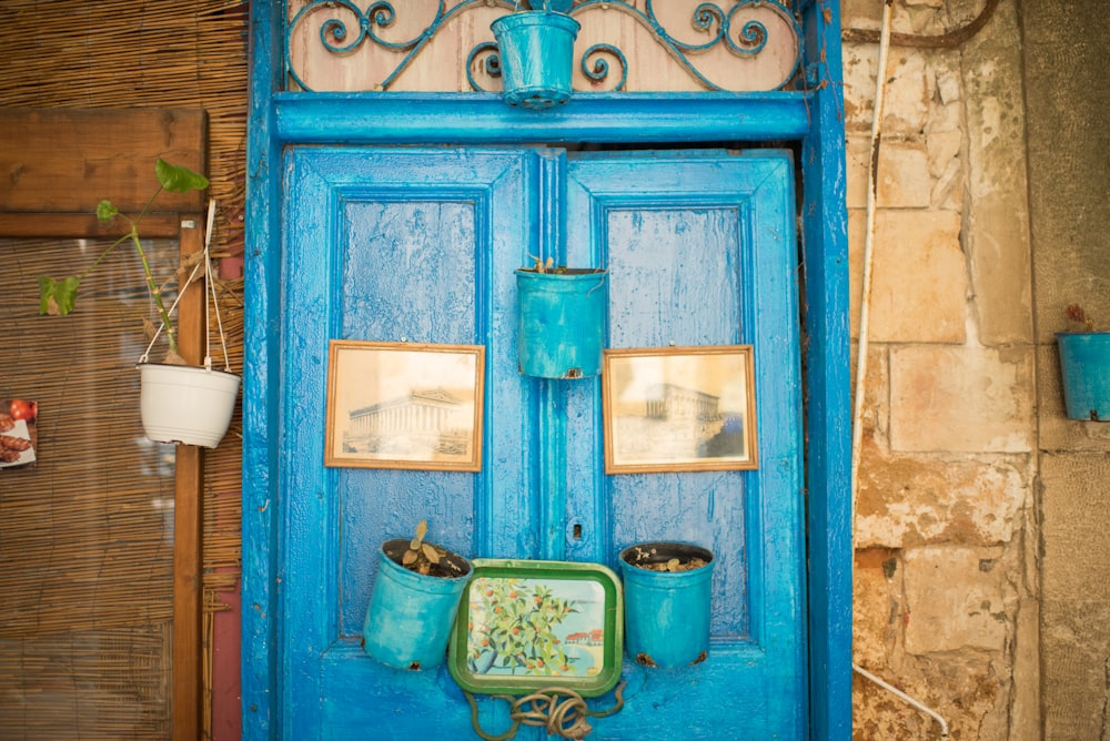 blue wooden door