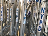 Portable crowd control barriers set up at an outdoor event.