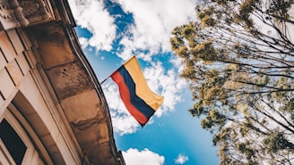 yellow, blue, and red flag