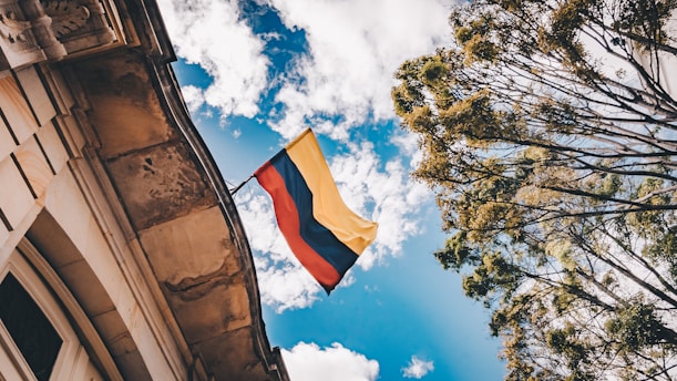 yellow, blue, and red flag