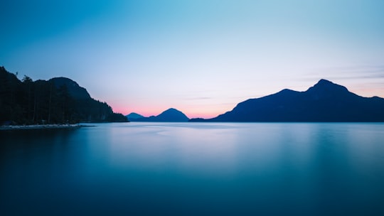 silhouette photo of mountain range near body of water in Porteau Cove Provincial Park Canada