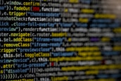 yellow and blue data code displayed on screen