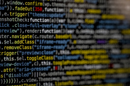 yellow and blue data code displayed on screen