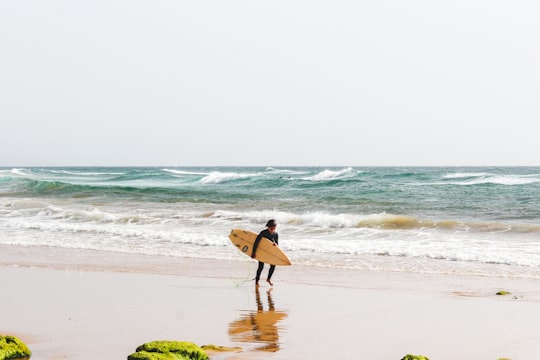 person holding surfboard in Imsouane Morocco
