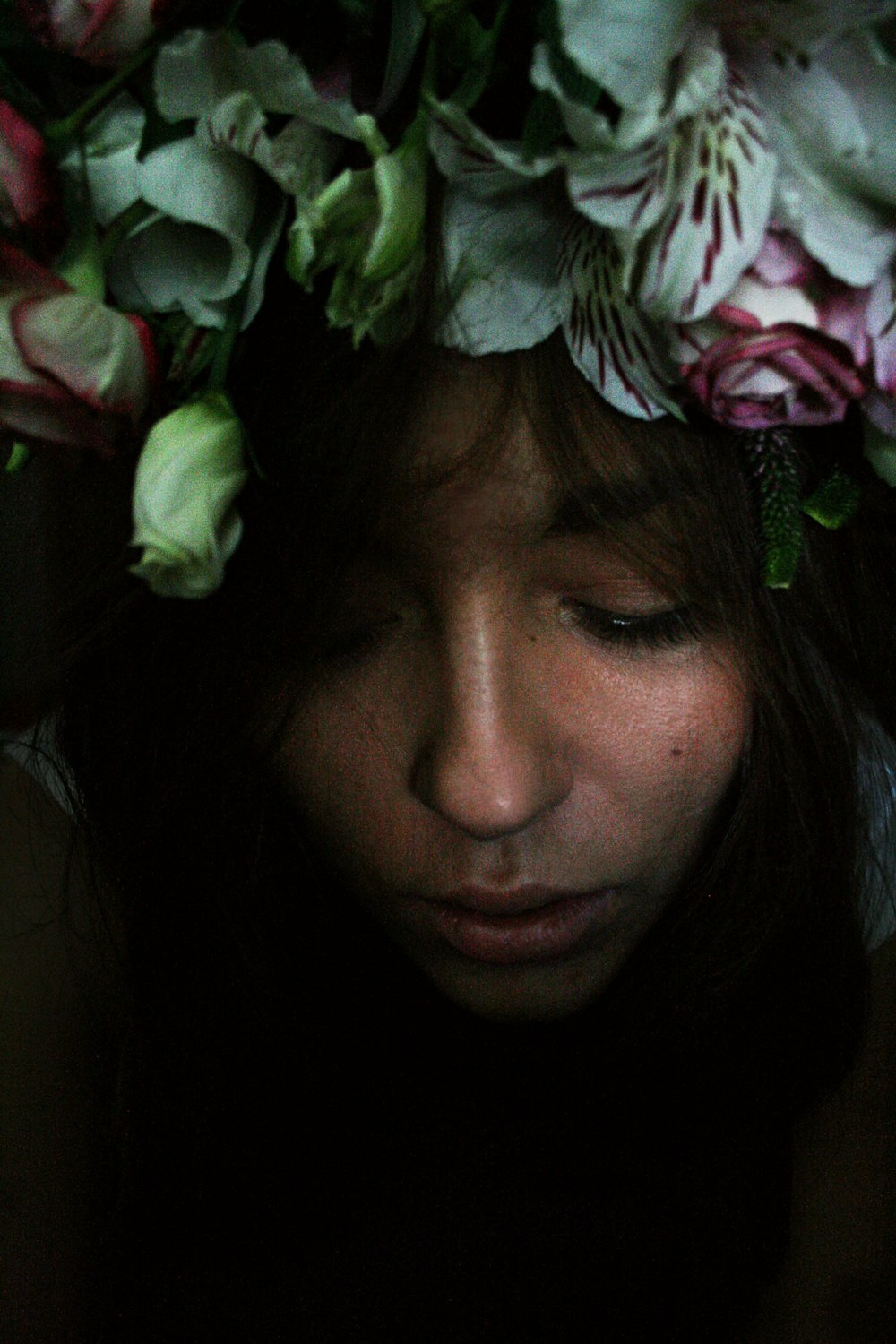 woman with flower headband