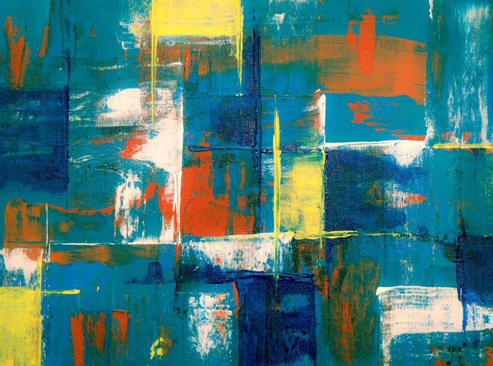 teal and yellow abstract painting