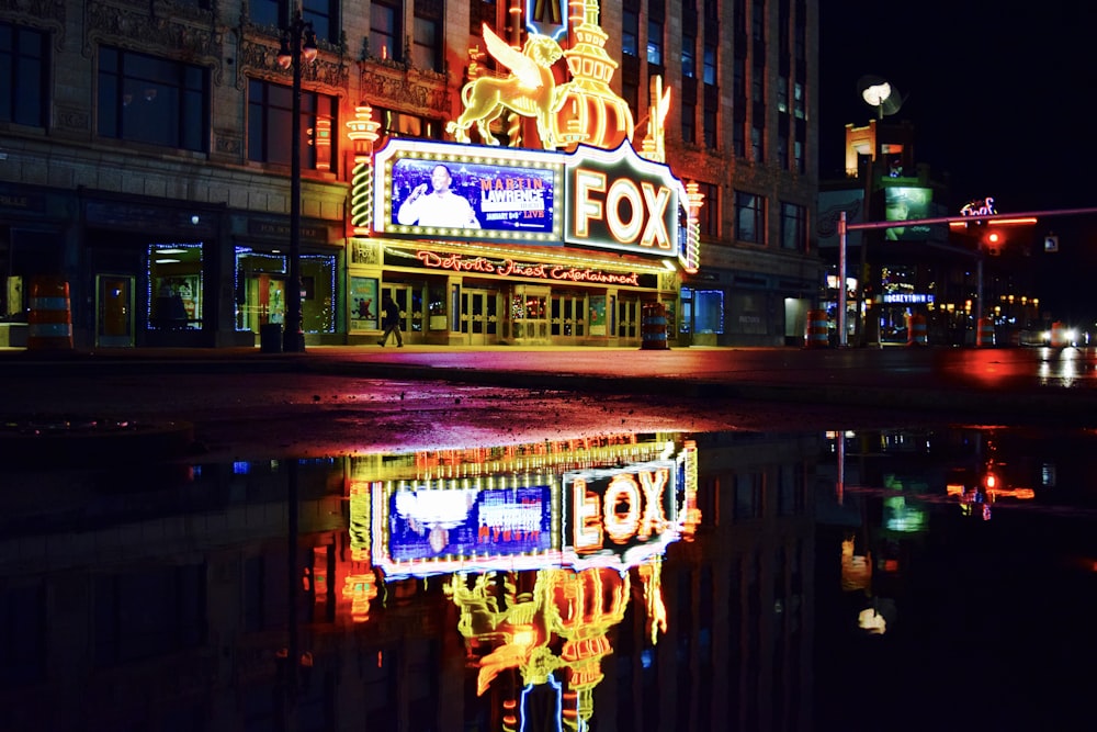 Fox cinema theater booth under night time