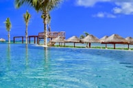 A peaceful infinity pool overlooking the ocean at a tropical resort.