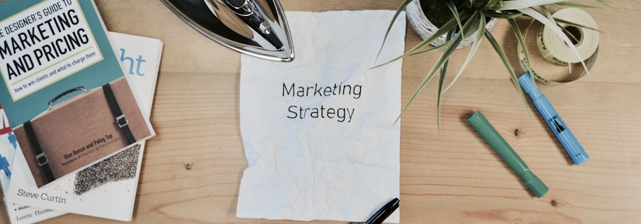 white printing paper with Marketing Strategy text