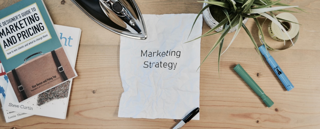 white printing paper with Marketing Strategy text