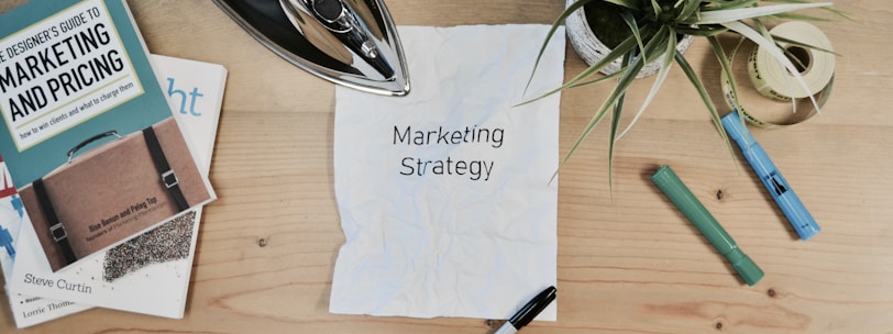 white printing paper with Marketing Strategy text