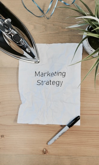 white printing paper with Marketing Strategy text