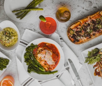 assorted dish on white ceramic plates