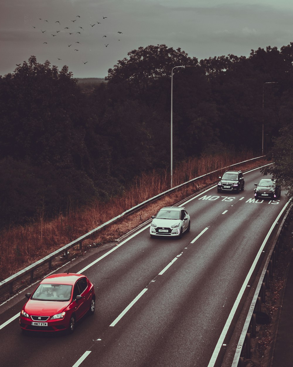 four vehicles in highway