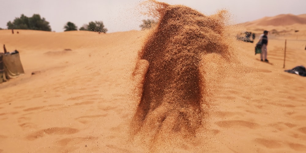 splashing sand on desert