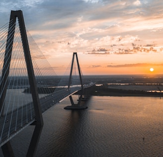 cable-stayed bridge view during golden hour