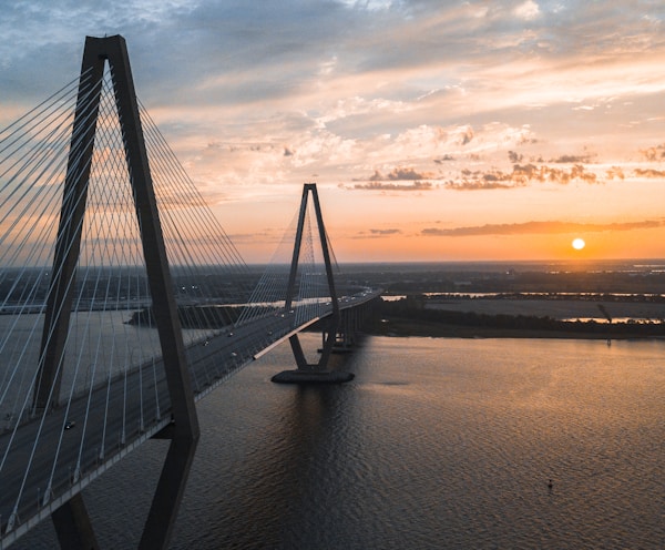 cable-stayed bridge view during golden hour