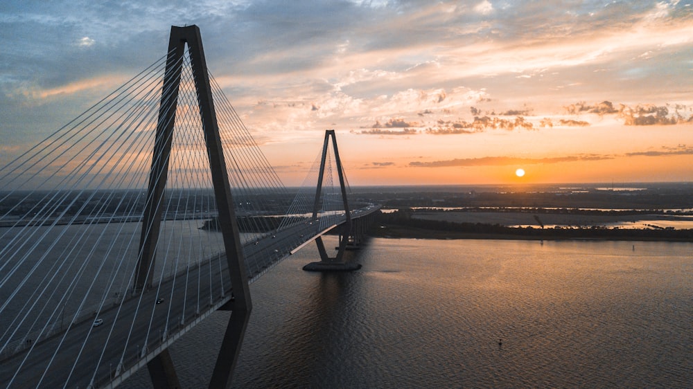 cable-stayed bridge view during golden hour