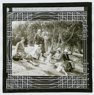 grayscale historical photograph of women