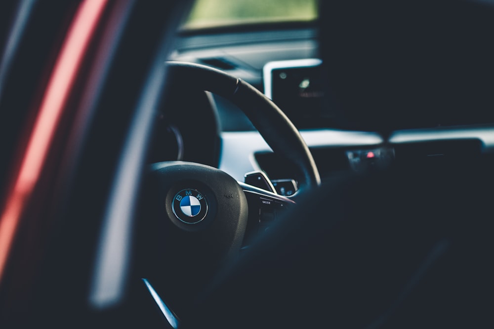 black BMW car steering wheel