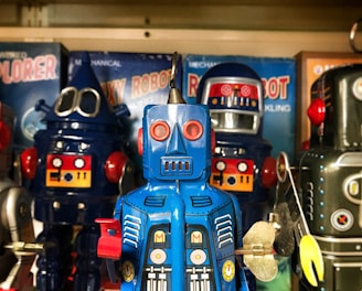 blue and black robot figurine