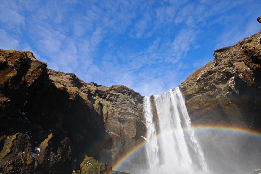 waterfalls surrounded rock