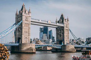 Tower Bridge over the River Thames with modern skyscrapers in London