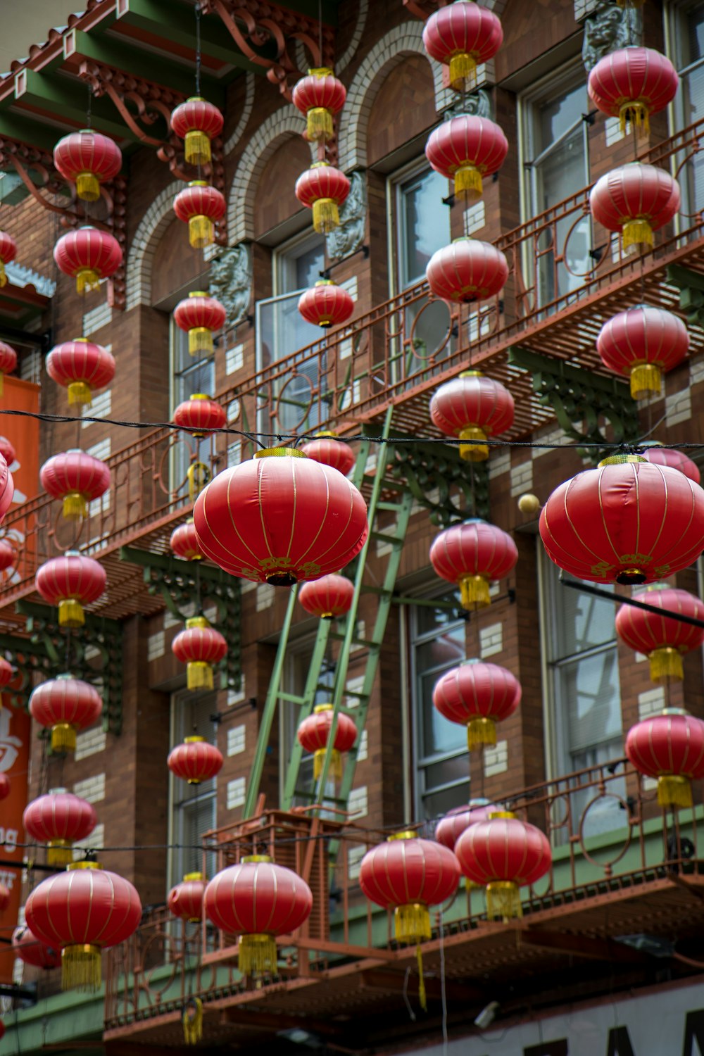 photo of hanged red paper lantern lot