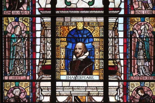 Portrait of William Shakespeare, capturing his iconic Elizabethan attire and thoughtful expression.