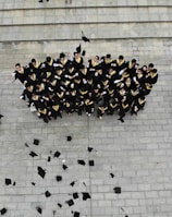 group of graduates throwing academic hats