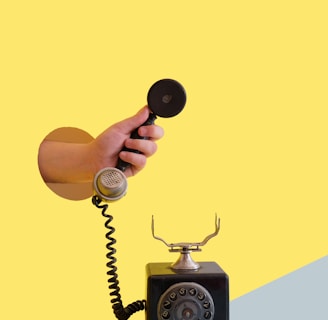 person holding black rotary telephone