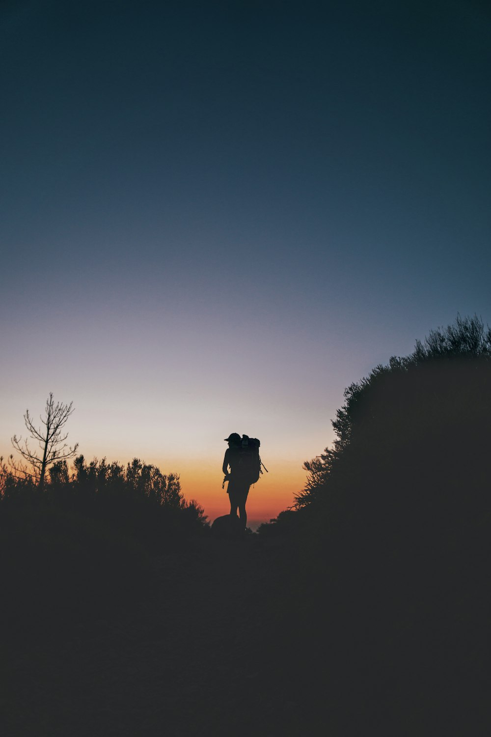 바위 위에 서 있는 사람의 실루엣