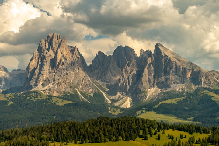 Breathtaking views of the Dolomites mountain range in Northern Italy.