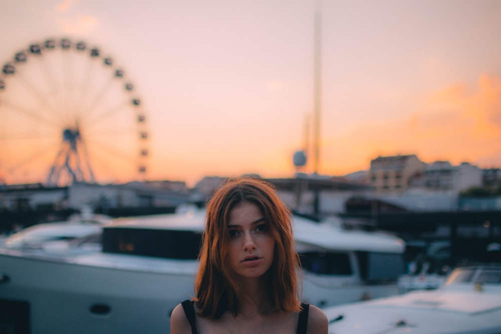 woman in black scoop-neck top