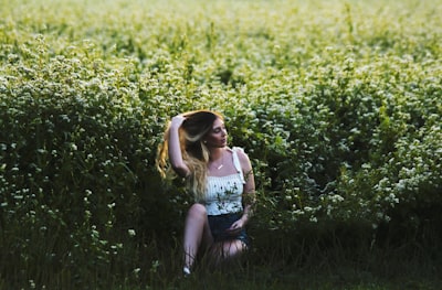 woman sitting at flower meadow wildflower google meet background