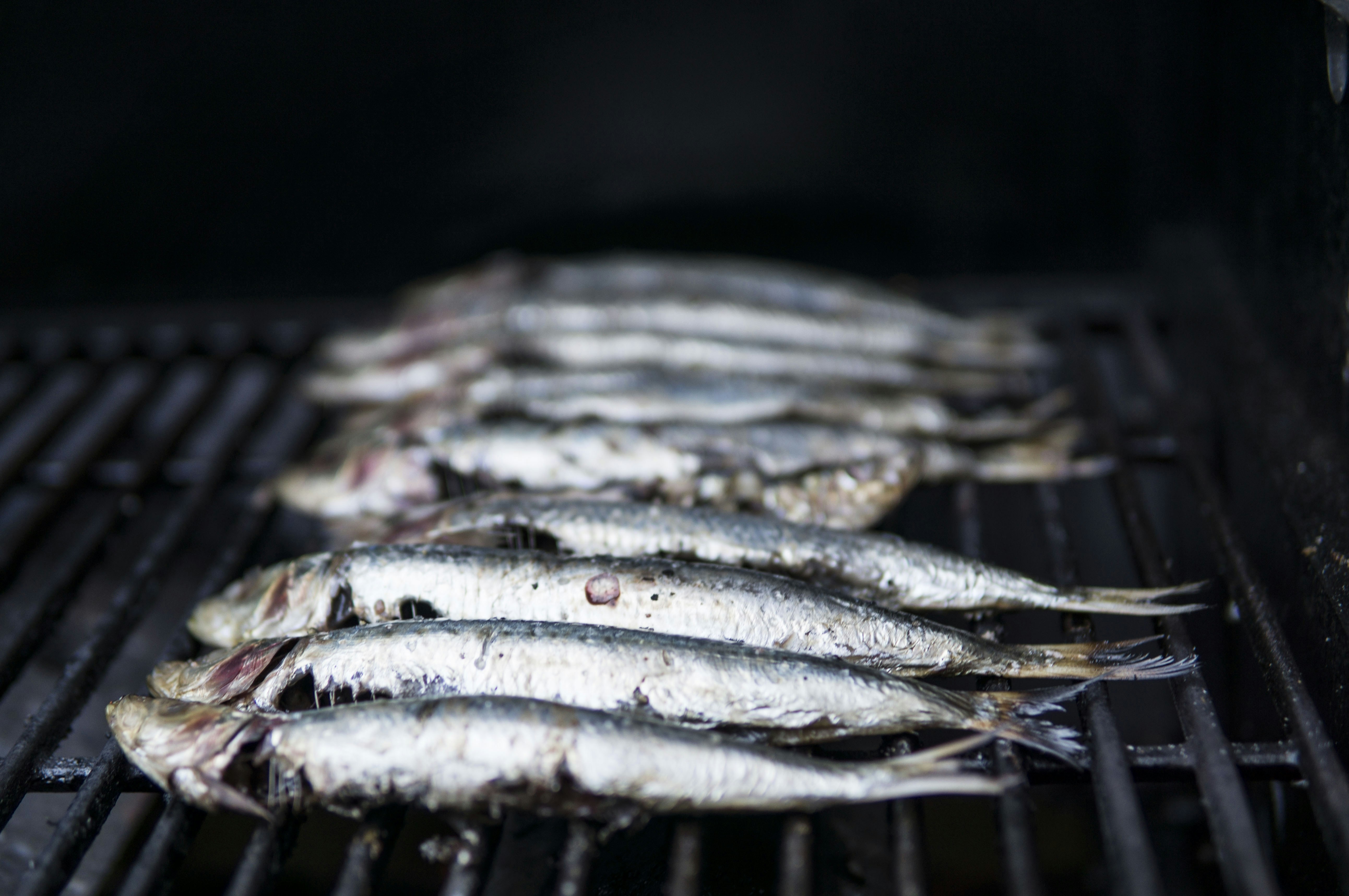 Grilling sardines for lunch with friends