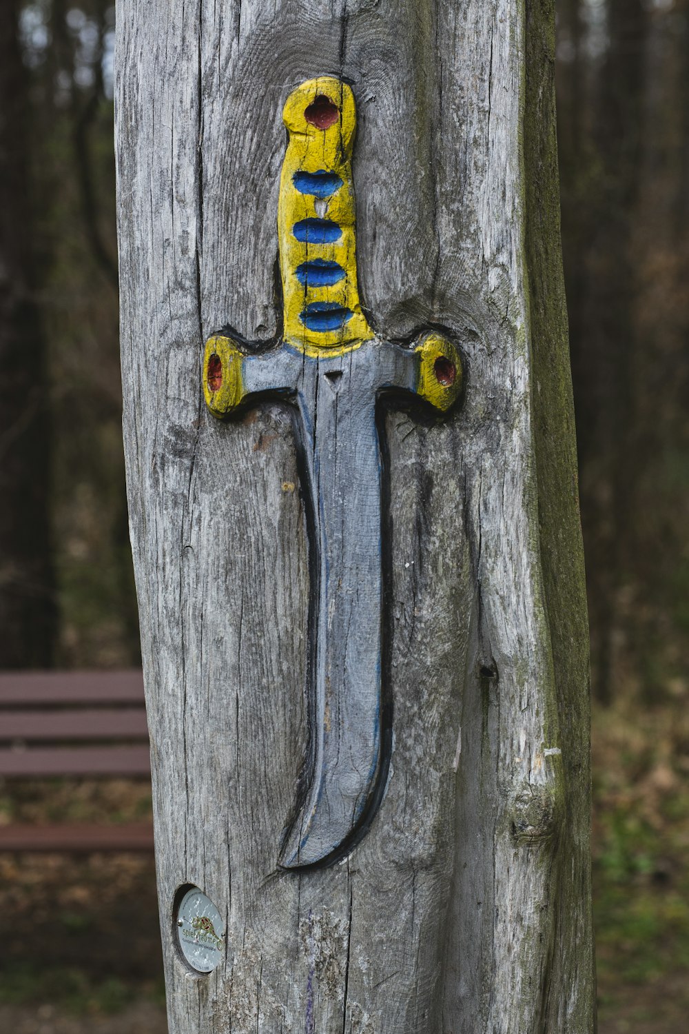 yellow dagger engraved on tree