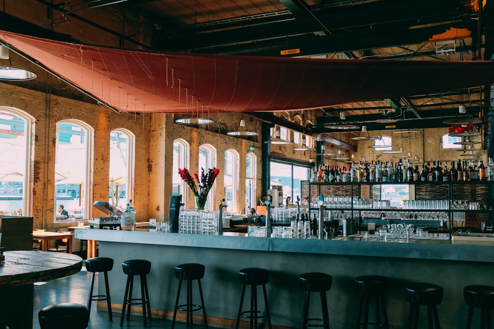 selective focus photography of empty bar isle