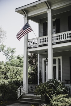 flag of USA on 2-storey house