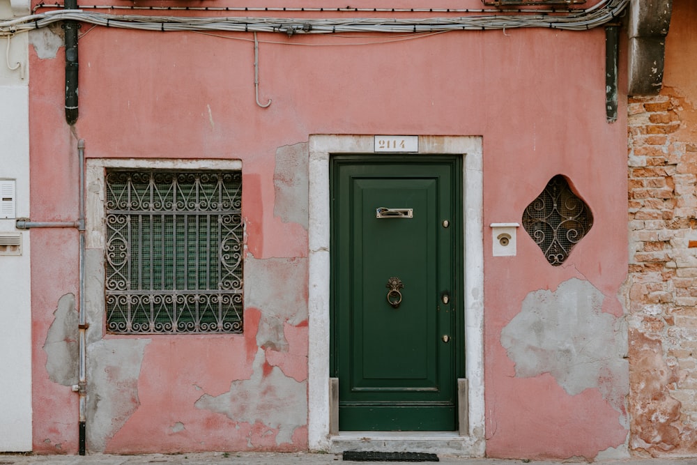 green wooden door