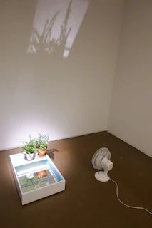 A tunstall tower fan quietly cooling a cozy living room with plants