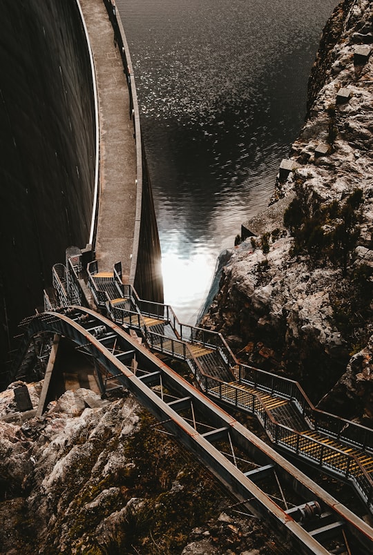 view of steel staircase in Gordon Dam Australia
