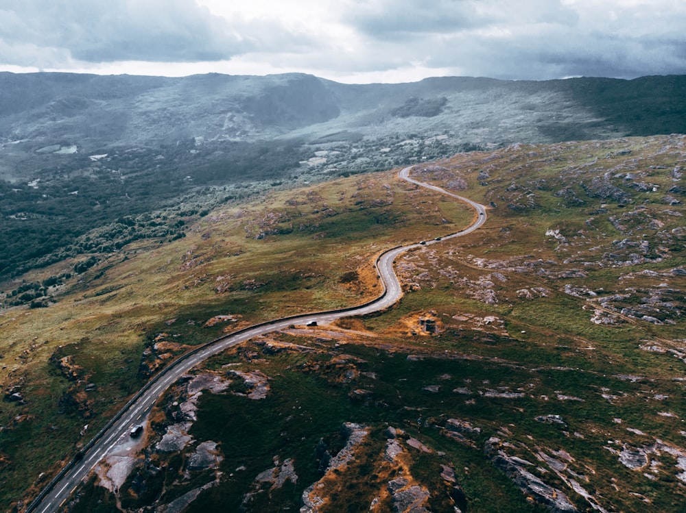 aerial photography of road going to town