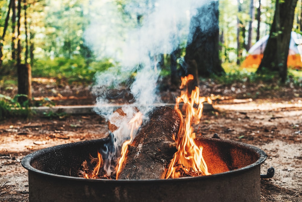 brown firepit with flames