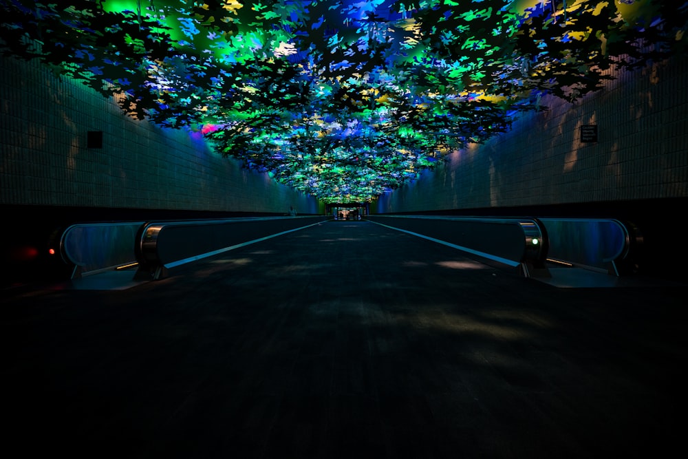 a tunnel that has a lot of lights on it