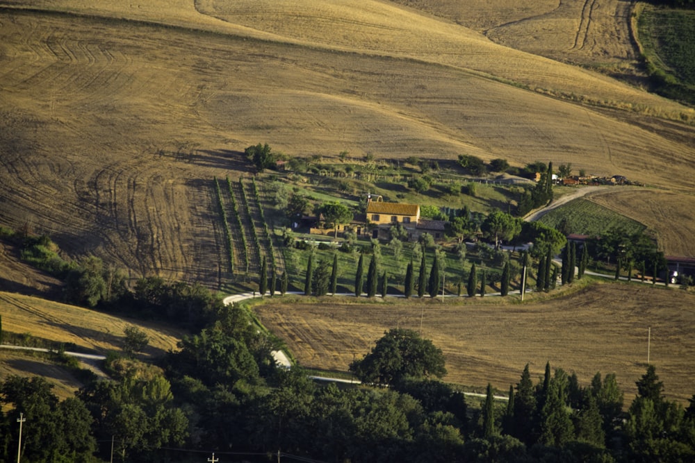 aerial photography of of brown house near green leaf tree